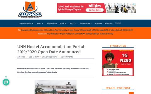UNN Hostel Accommodation Portal 2019/2020 Open Date ...