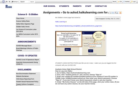 Go to auhsd.haikulearning.com for Agenda • Assignments ...