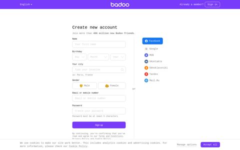 Sign Up to Badoo