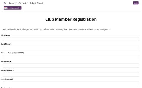 Club Member Registration - New - Girl Up Community