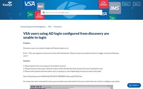 VSA users using AD login configured from discovery are ...