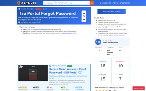 Isu Portal Forgot Password - Portal-DB.live