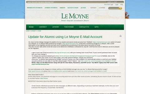 Le Moyne College - Important Update for Alumni using Le ...
