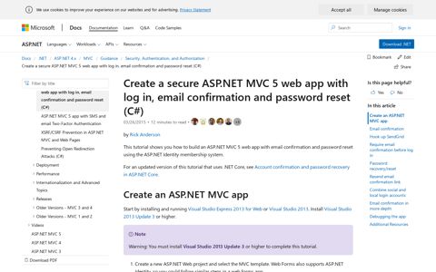 Create a secure ASP.NET MVC 5 web app with log in, email ...