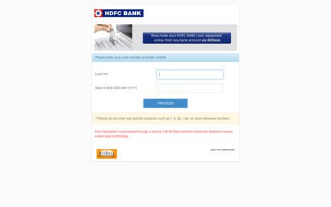 HDFC Loan EMI Bill Payments :: Billdesk
