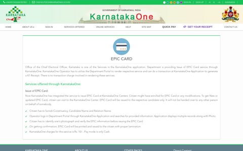 EPIC Card service - Karnataka One
