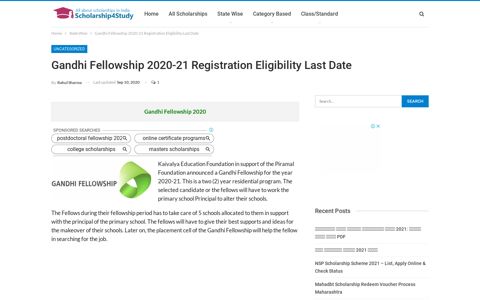 Gandhi Fellowship 2020-21​ Registration Eligibility Last Date ...