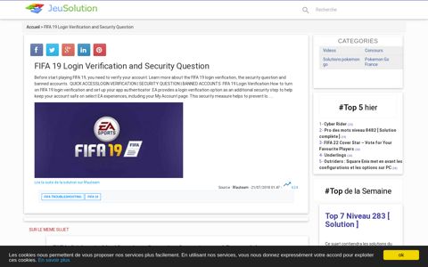 FIFA 19 Login Verification and Security Question | Solutions de jeux