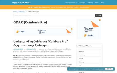 GDAX (Coinbase Pro) - CryptoCurrency Facts