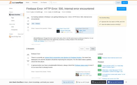Firebase Error: HTTP Error: 500, Internal error encountered ...