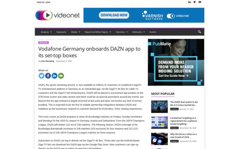 Vodafone Germany onboards DAZN app to its set-top boxes ...