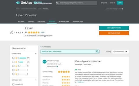 Lever Reviews - Ratings, Pros & Cons, Analysis and more | GetApp®