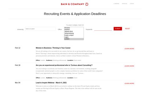 Recruiting Events & Application Deadlines - Bain