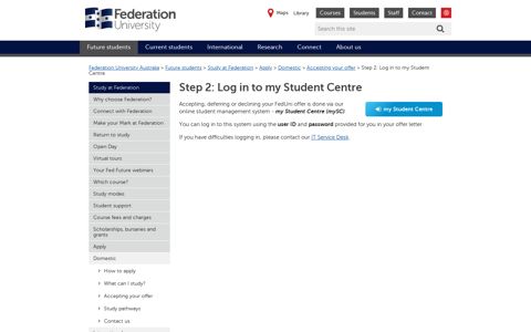 Step 2: Log in to my Student Centre - Federation University ...