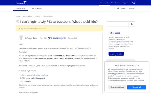 I can't login to My F-Secure account. What should I do? — F ...