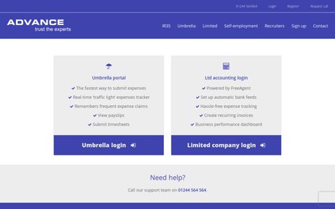 Login umbrella and limited company portal | ADVANCE