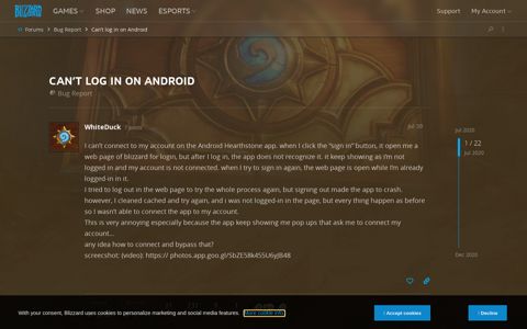 Can't log in on Android - Bug Report - Hearthstone Forums