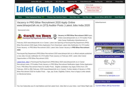 PRD Bihar Recruitment 2020 Apply Online (373) Auditor Posts
