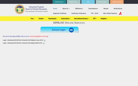 HPBoSE Online Services - HP Board of School Education