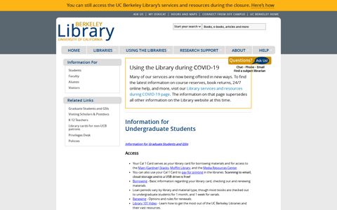 Information for Undergraduate Students | UC Berkeley Library