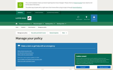 Manage your policy | Home Insurance | Lloyds Bank