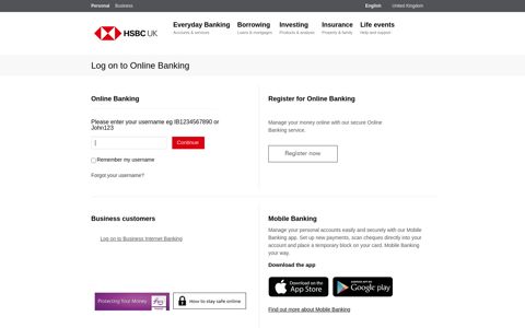 Log on to Online Banking: Username | HSBC