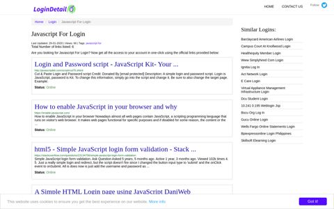 Javascript For Login Login and Password script - JavaScript Kit ...
