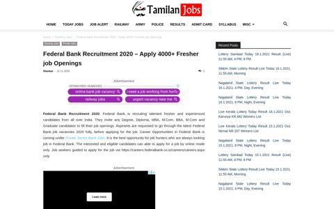 Federal Bank Recruitment 2020 - Apply 4000+ Fresher job ...