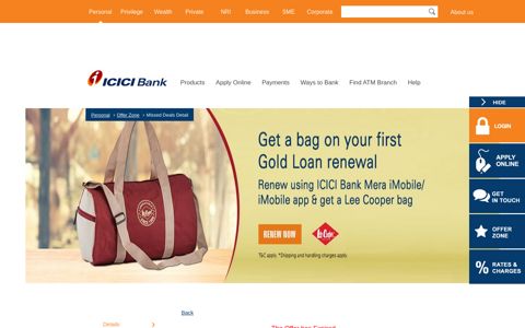 Renew Gold Loan and Get bag - ICICI Bank