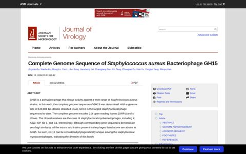 Complete Genome Sequence of Staphylococcus aureus ...