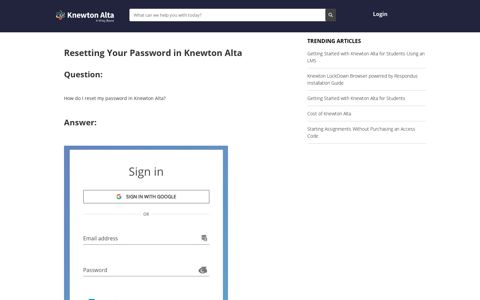Resetting Your Password in Knewton Alta