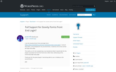 Full Support for Gravity Forms Front End Login? | WordPress.org