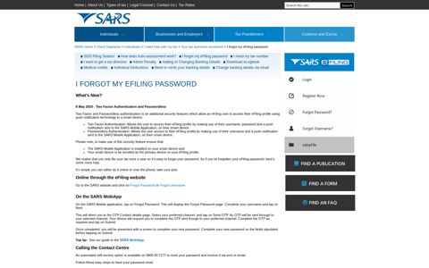 I forgot my eFiling password - Sars