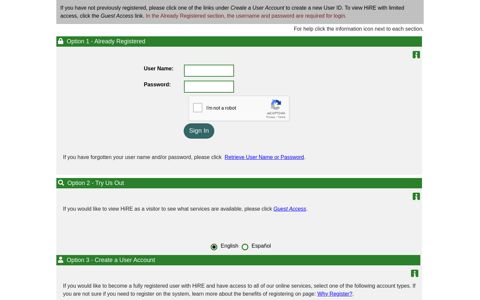Login and Registration Options - HiRE