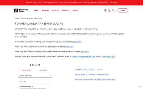 Former Landmark Bank Logins | Simmons Bank