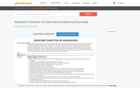Assistant Director Of Admissions Resume Example Hiwassee ...