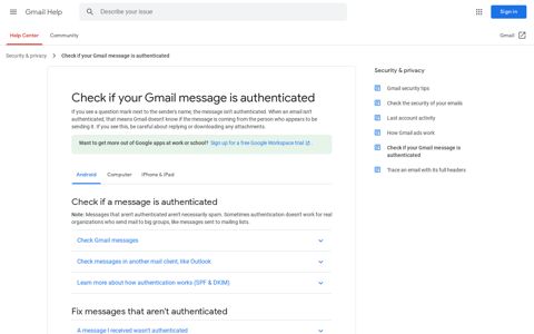 Check if your Gmail message is authenticated - Android ...