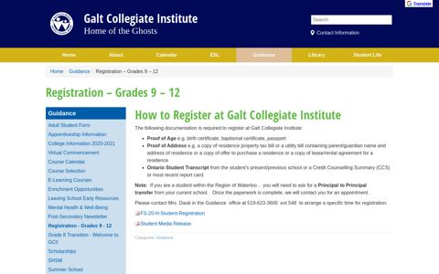 Registration – Grades 9 – 12 (Galt Collegiate Institute)