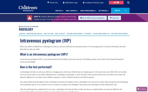 Intravenous Pyelogram (IVP) for Kids | Children's Minnesota