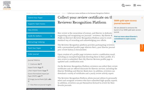 Collect your review certificate on the Reviewer Recognition ...
