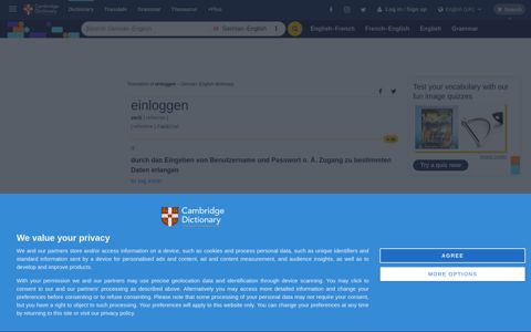 einloggen | translate German to English: Cambridge Dictionary