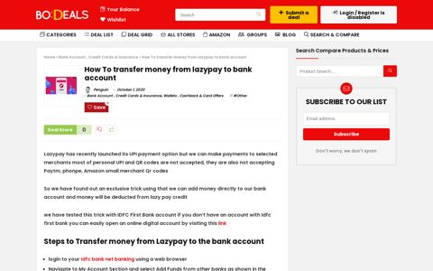 How To transfer money from lazypay to bank account | BO:Deals