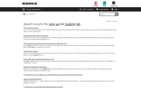 sign up for mailing list - Find Answers - Kohl's