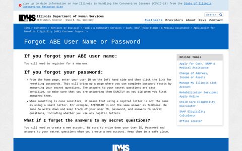 Forgot ABE User Name or Password - IDHS