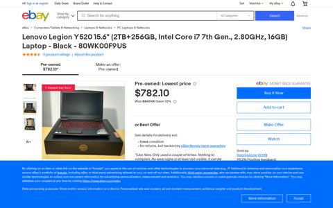Lenovo Legion Y520 15.6" (2TB+256GB, Intel Core i7 7th Gen ...