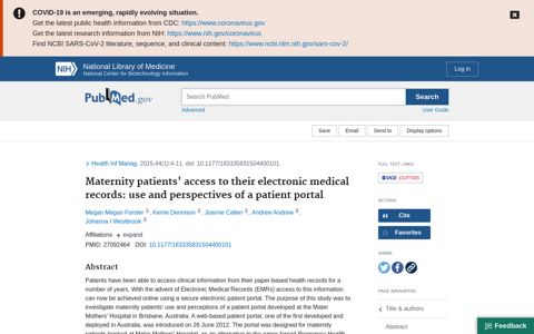 Maternity patients' access to their electronic medical records ...