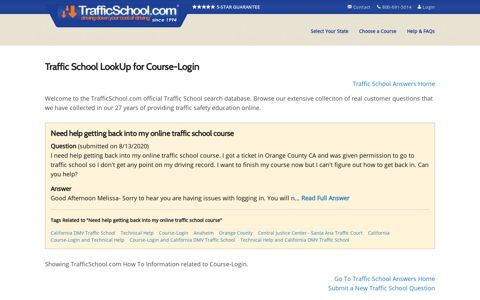 Find Traffic School Answers - Course-Login - TrafficSchool.com