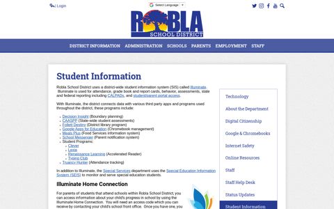 Student Information – Technology – Robla School District