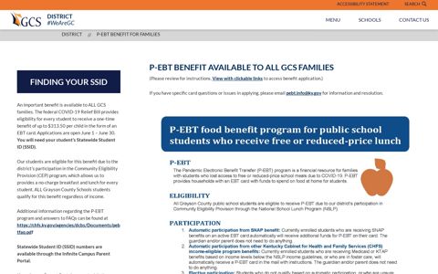 P-EBT Benefit for Families - District