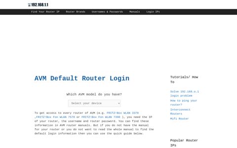 AVM routers - Login IPs and default usernames & passwords